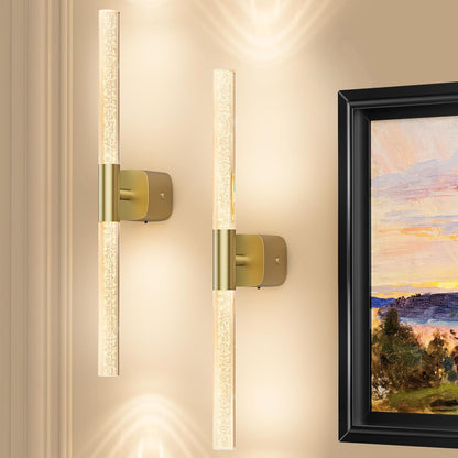 Set of two brushed gold rechargeable wall sconces with crystal acrylic detail