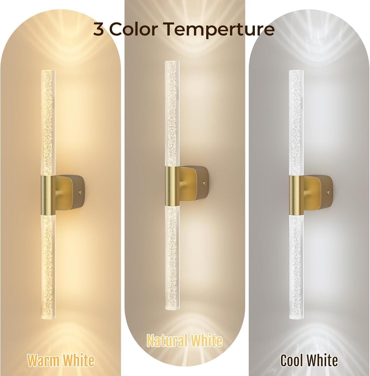 Set of two brushed gold rechargeable wall sconces with crystal acrylic detail