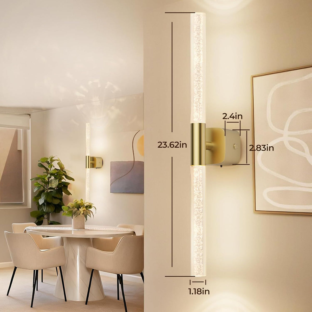 Set of two brushed gold rechargeable wall sconces with crystal acrylic detail