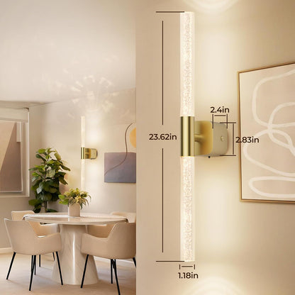 Set of two brushed gold rechargeable wall sconces with crystal acrylic detail