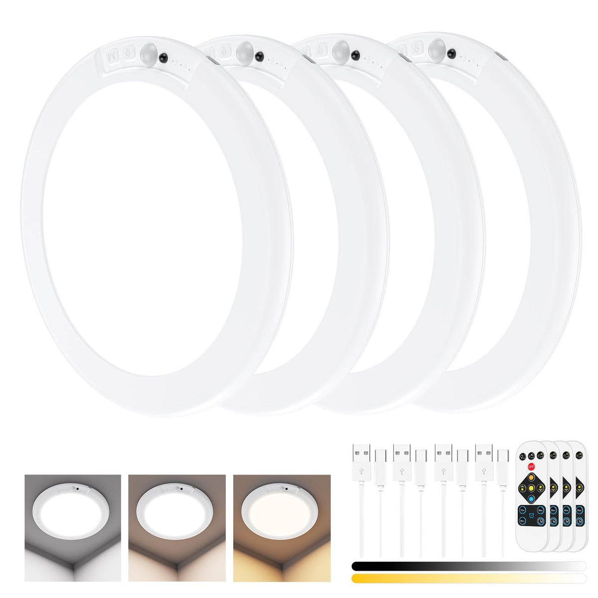 Round battery powered motion sensor ceiling light mounted in a pantry