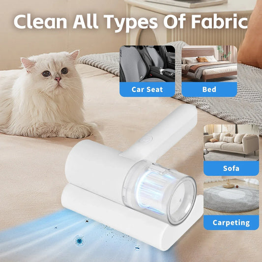 Handheld UV-C cordless dust mite vacuum with one-button control