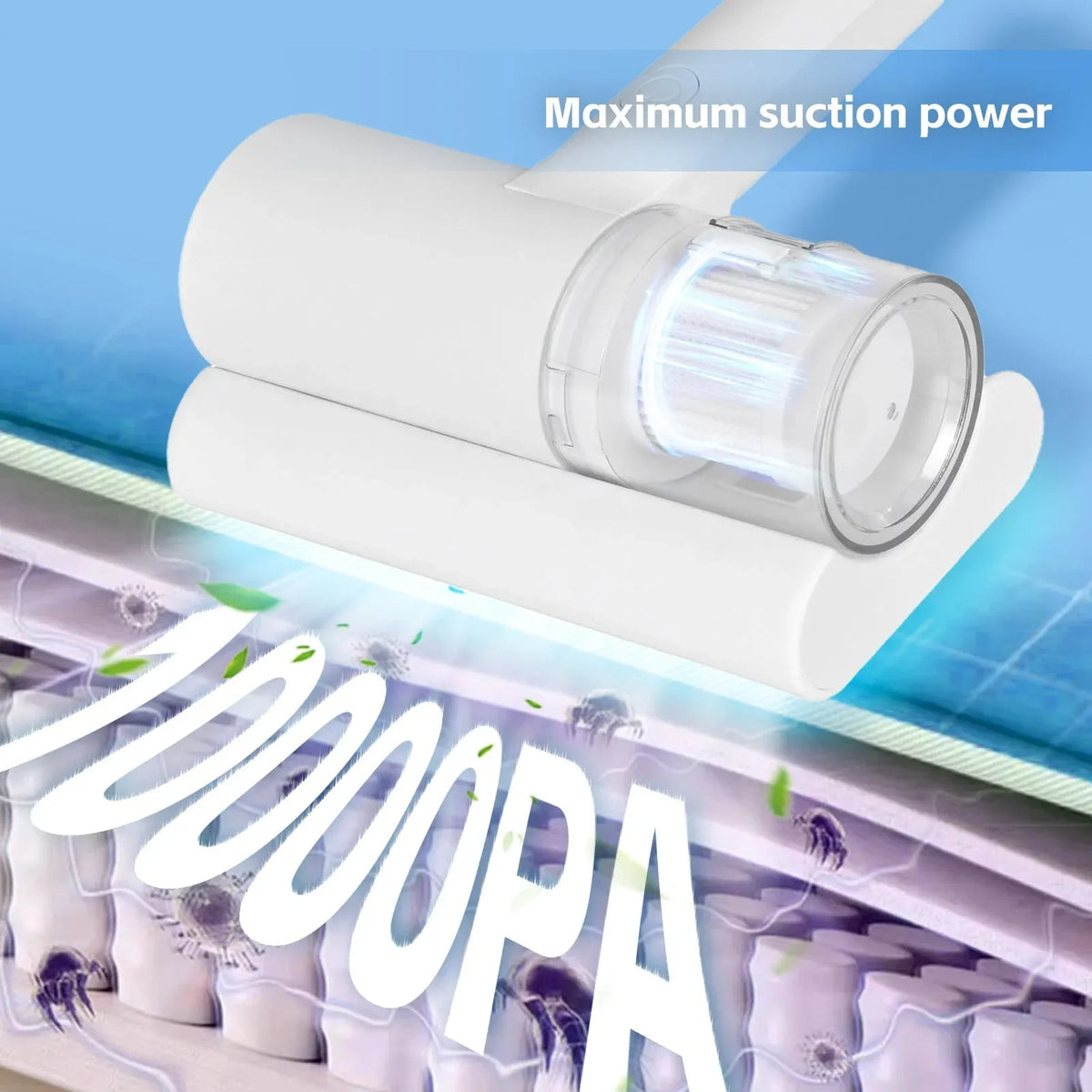 Handheld UV-C cordless dust mite vacuum with one-button control