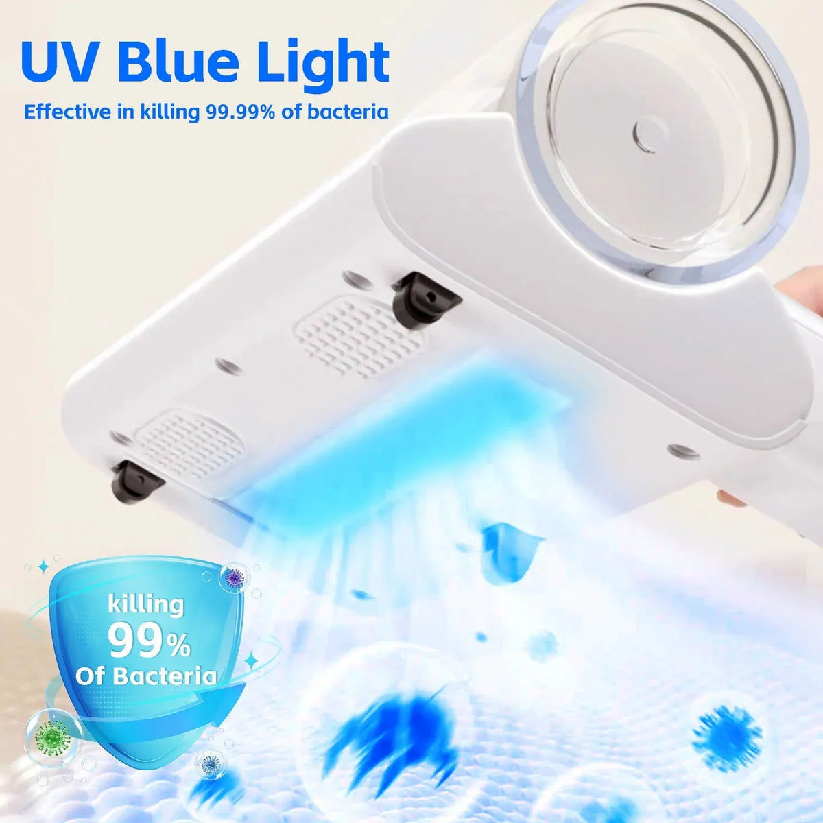 Handheld UV-C cordless dust mite vacuum with one-button control
