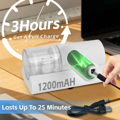 Handheld UV-C cordless dust mite vacuum with one-button control