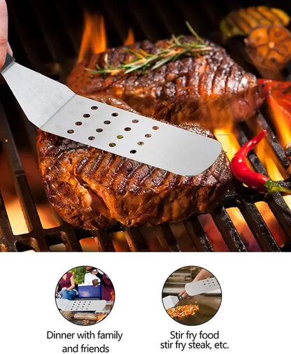 Six piece stainless steel griddle tool set with spatulas and squeeze bottles
