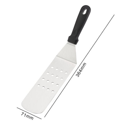 Six piece stainless steel griddle tool set with spatulas and squeeze bottles
