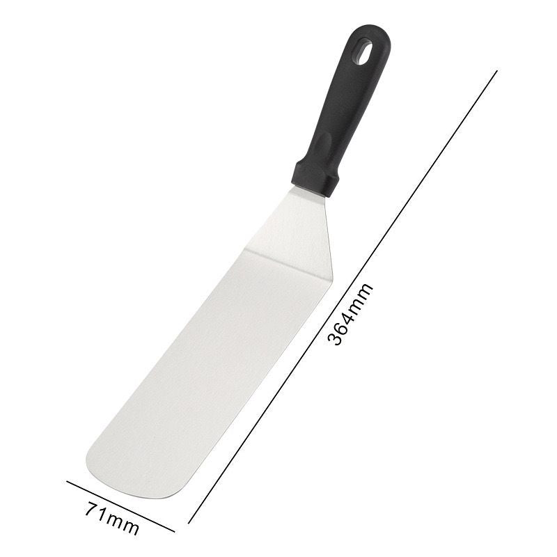 Six piece stainless steel griddle tool set with spatulas and squeeze bottles