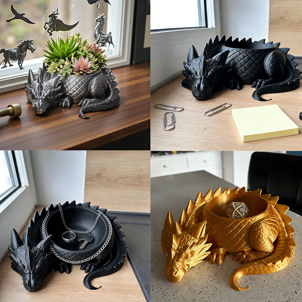 3D printed sleeping dragon sculpture forming an open bowl