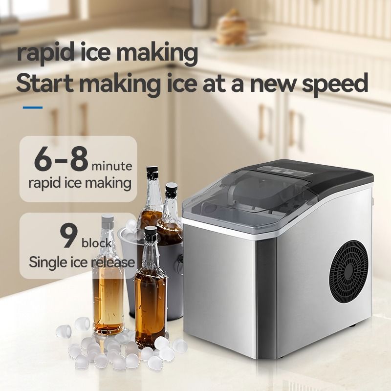 Portable countertop ice maker with carry handle, basket and scoop