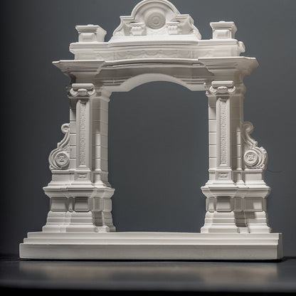 Handcrafted white miniature Roman arch model with columns and decorative mouldings