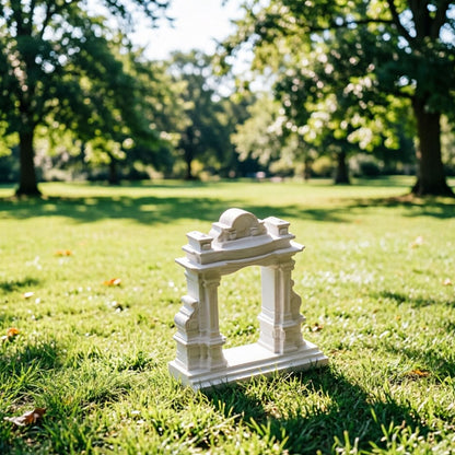 Handcrafted white miniature Roman arch model with columns and decorative mouldings