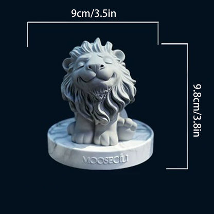 Matte white smiling lion gypsum statue with closed eyes