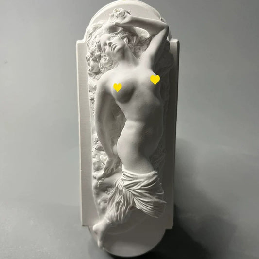 Matte white Roman European figure plaster statue with relief detail