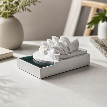 Concrete Sydney Opera House model in a minimalist grey-white finish