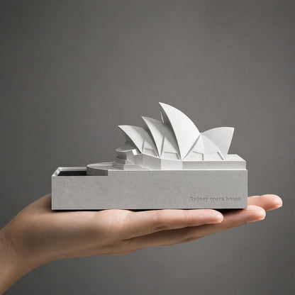 Concrete Sydney Opera House model in a minimalist grey-white finish