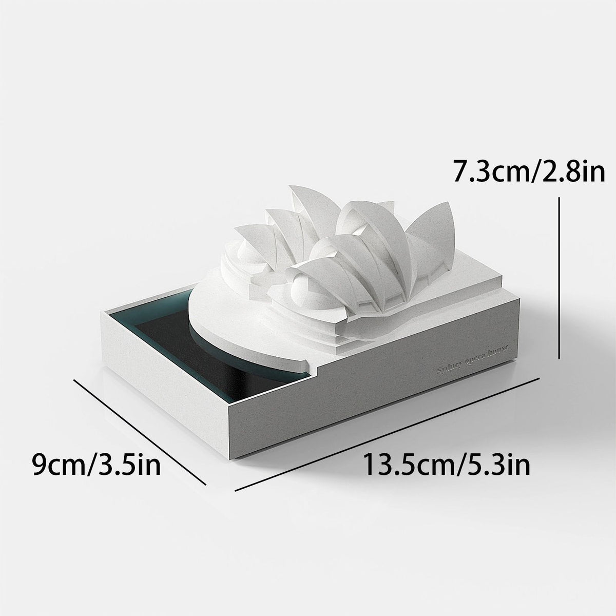Concrete Sydney Opera House model in a minimalist grey-white finish