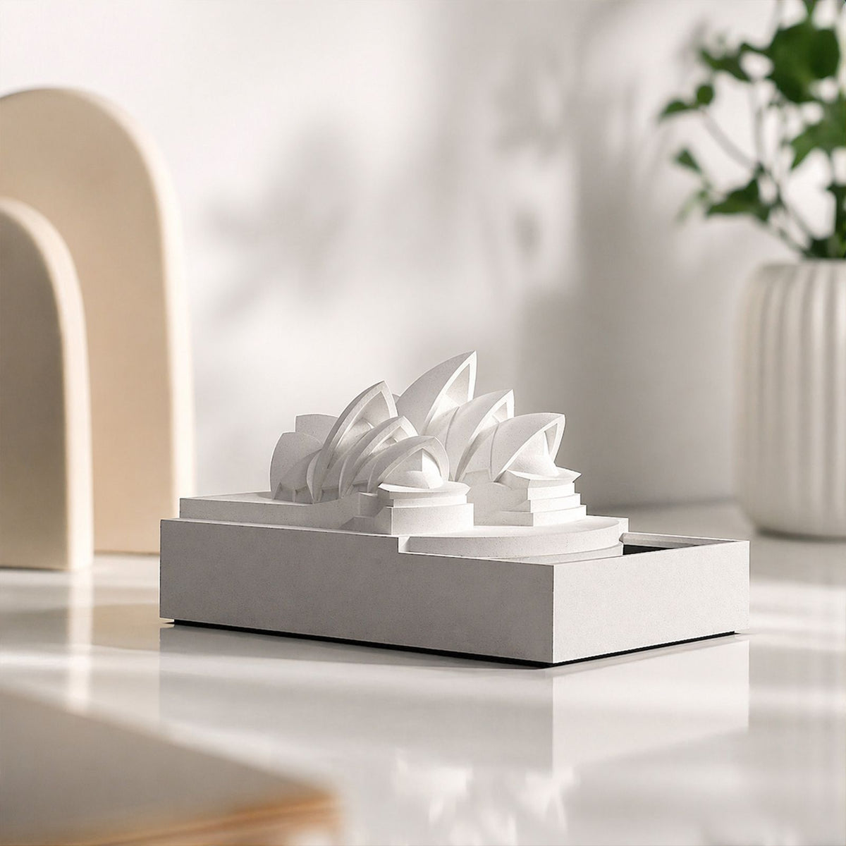 Concrete Sydney Opera House model in a minimalist grey-white finish
