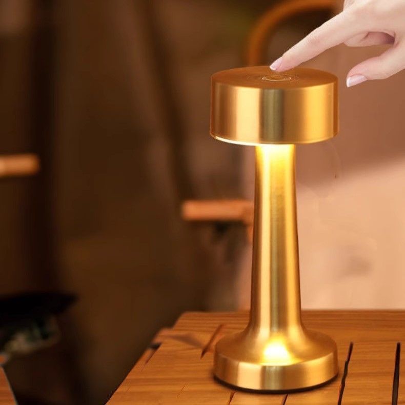 3-Color Dimmable LED Ambient Lamp Gold Dumbbell C Style, USB Charging Elegant Metal, Vanity Table Soft Fill Light, Nice Christmas Present