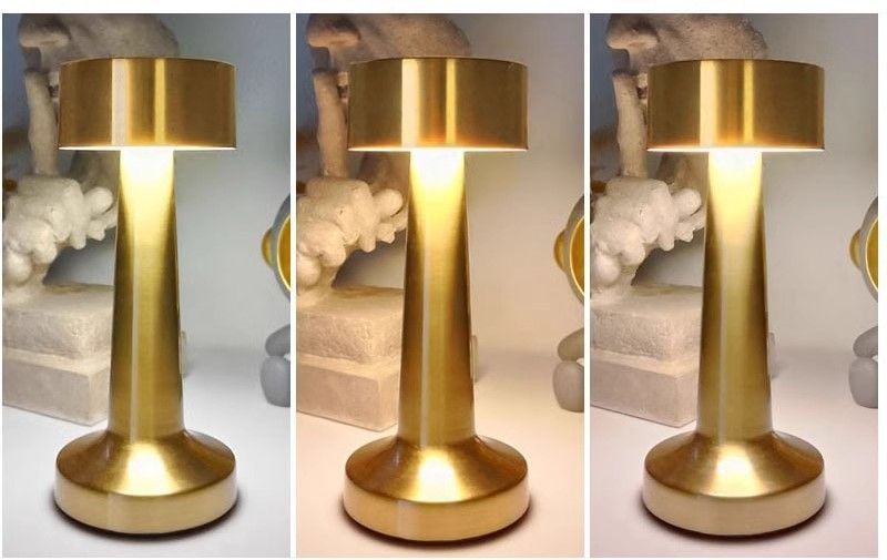 3-Color Dimmable LED Ambient Lamp Gold Dumbbell C Style, USB Charging Elegant Metal, Vanity Table Soft Fill Light, Nice Christmas Present