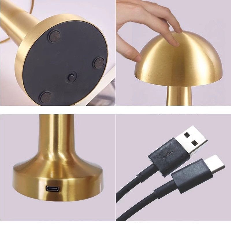 3-Color Dimmable LED Ambient Lamp Gold Dumbbell C Style, USB Charging Elegant Metal, Vanity Table Soft Fill Light, Nice Christmas Present