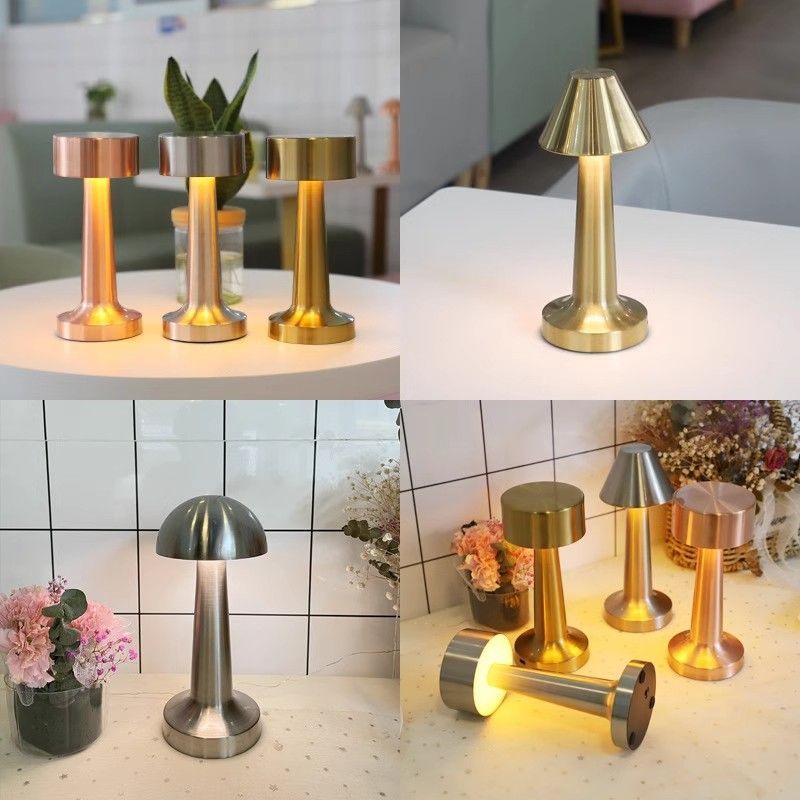 3-Color Dimmable LED Ambient Lamp Gold Dumbbell C Style, USB Charging Elegant Metal, Vanity Table Soft Fill Light, Nice Christmas Present