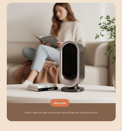 Slim white vertical desktop heater with remote control and touch buttons