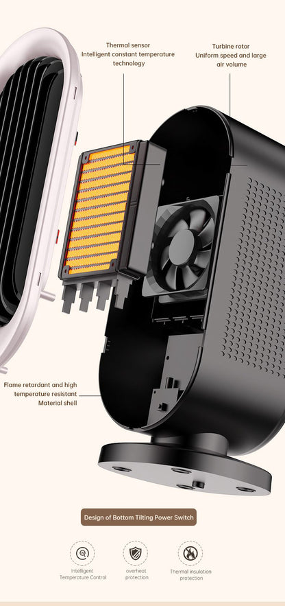 Slim white vertical desktop heater with remote control and touch buttons
