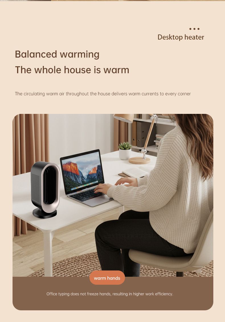 Slim white vertical desktop heater with remote control and touch buttons