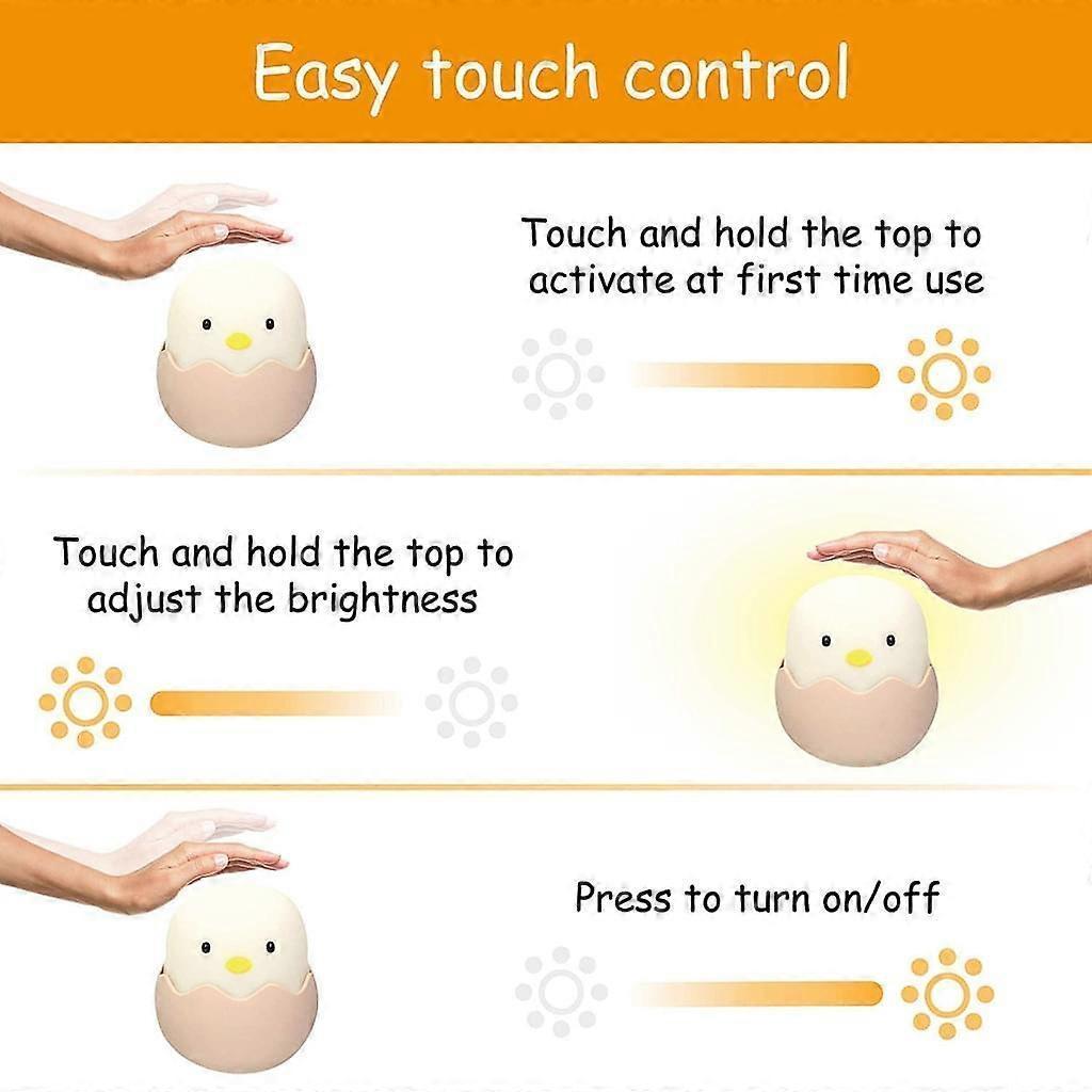 Cute chick-shaped dimmable night light with warm yellow glow