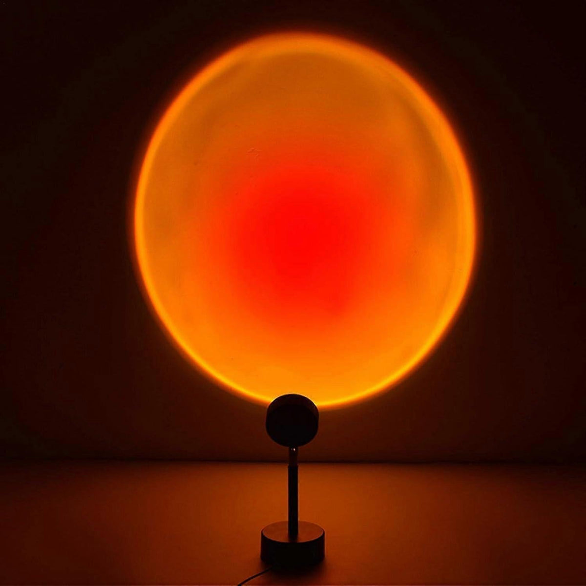 Rainbow sunset projection floor lamp with black base and 180-degree rotating head