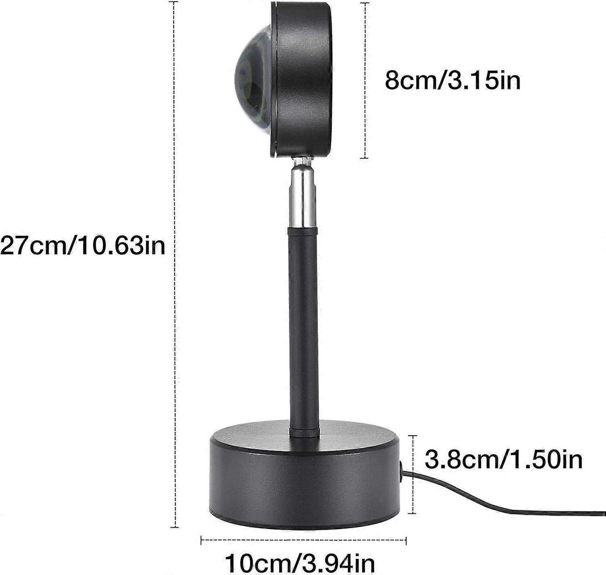 Rainbow sunset projection floor lamp with black base and 180-degree rotating head