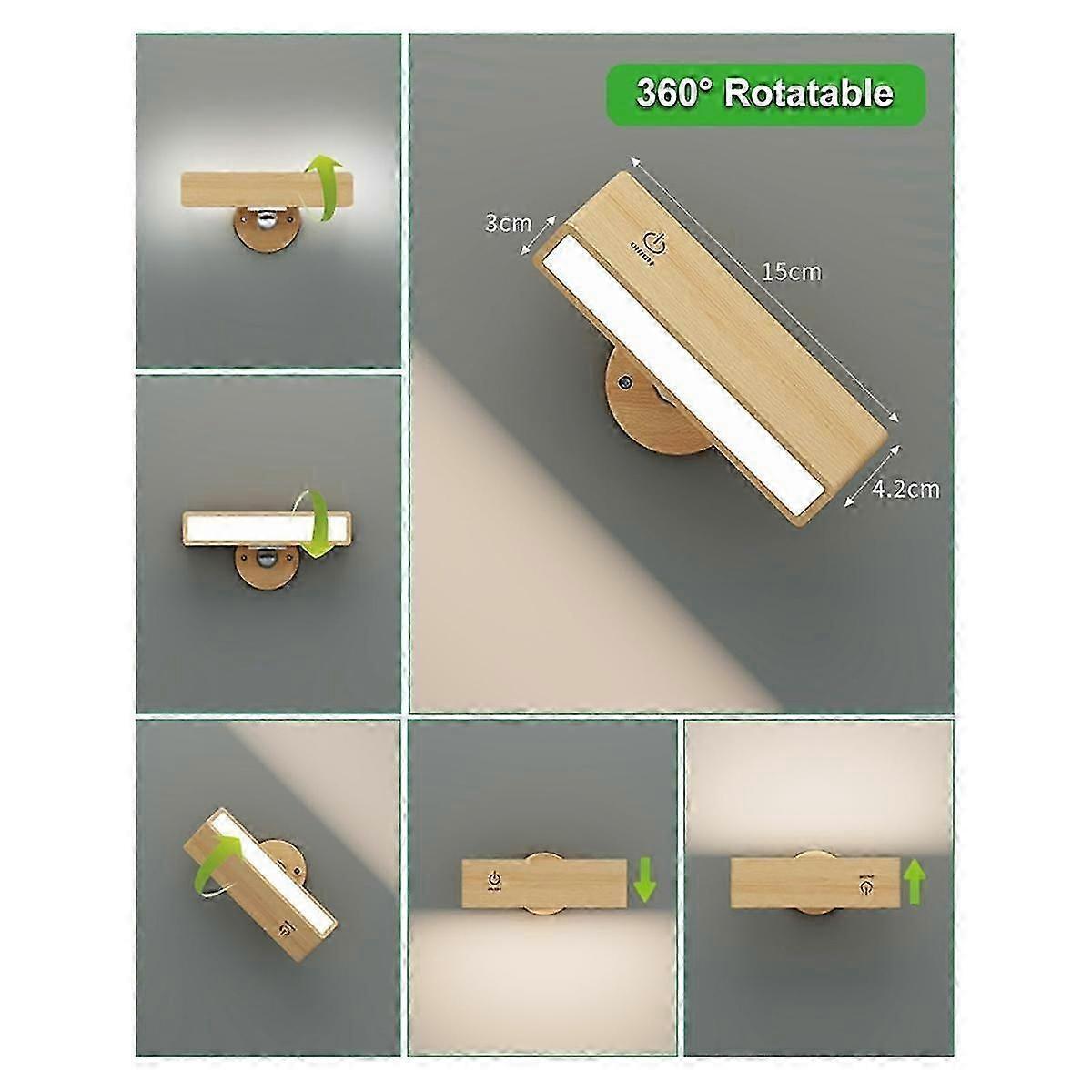 Pair of timber battery wall sconces mounted on a wall and lit warm white