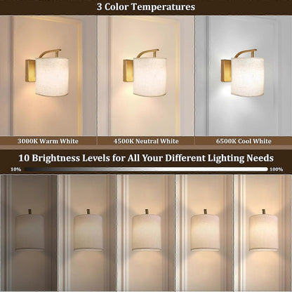 Pair of gold rechargeable wall sconces lit in colour on a wall