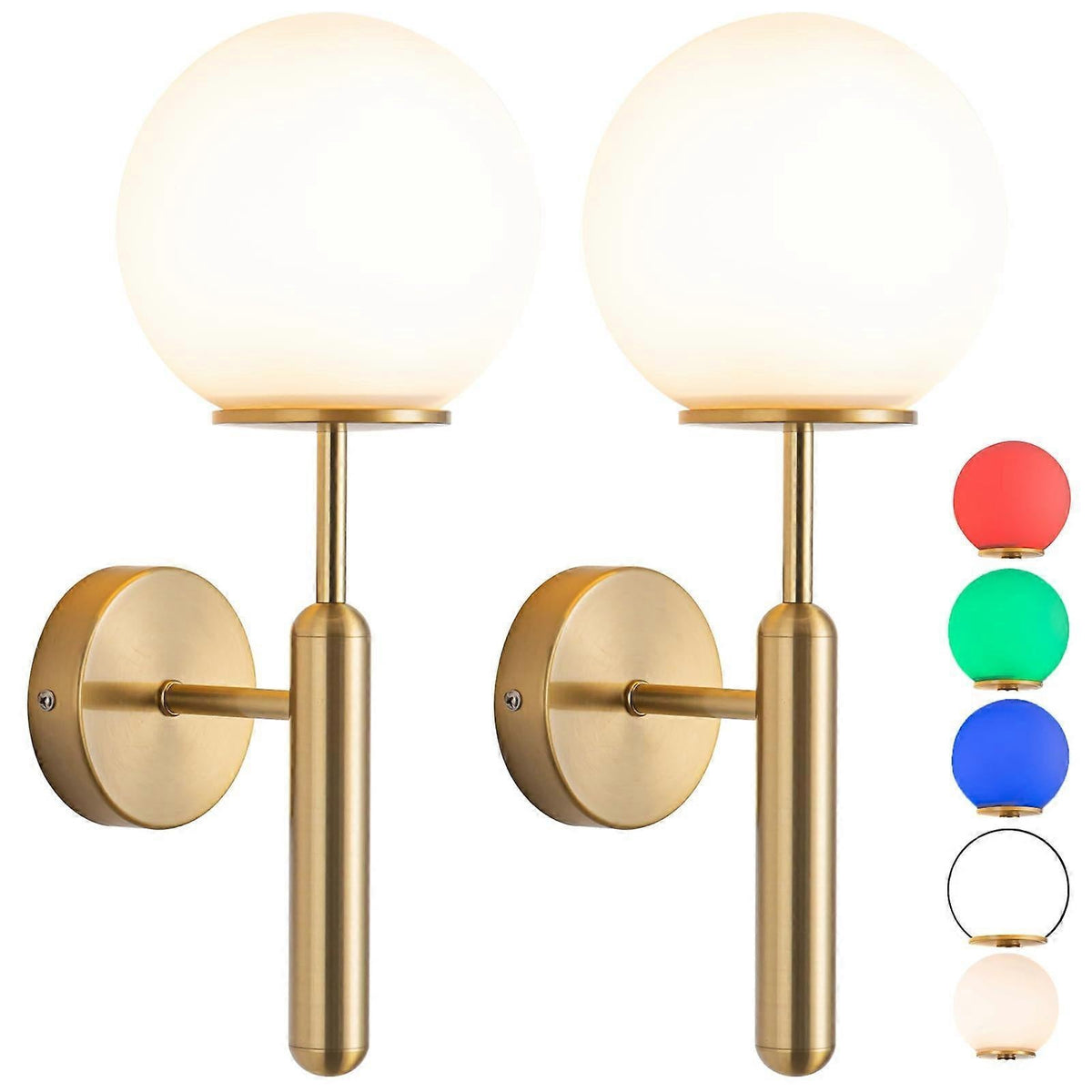 Pair of gold metal wall sconces with fabric shades lit on a wall