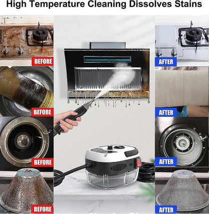 Handheld 2500W steam cleaner with interchangeable nozzle attachments