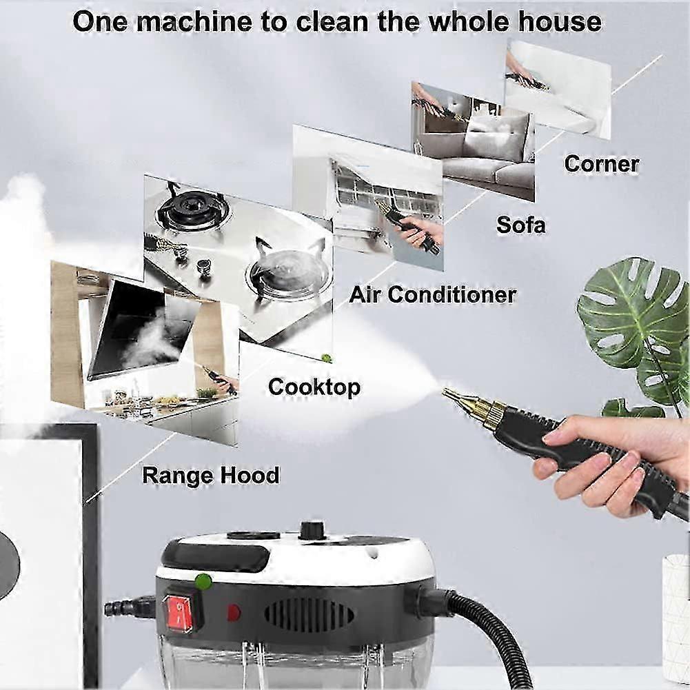 Handheld 2500W steam cleaner with interchangeable nozzle attachments