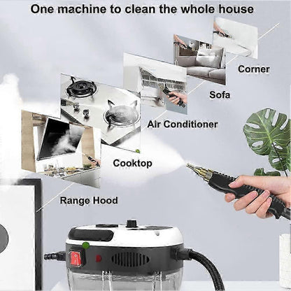 Handheld 2500W steam cleaner with interchangeable nozzle attachments