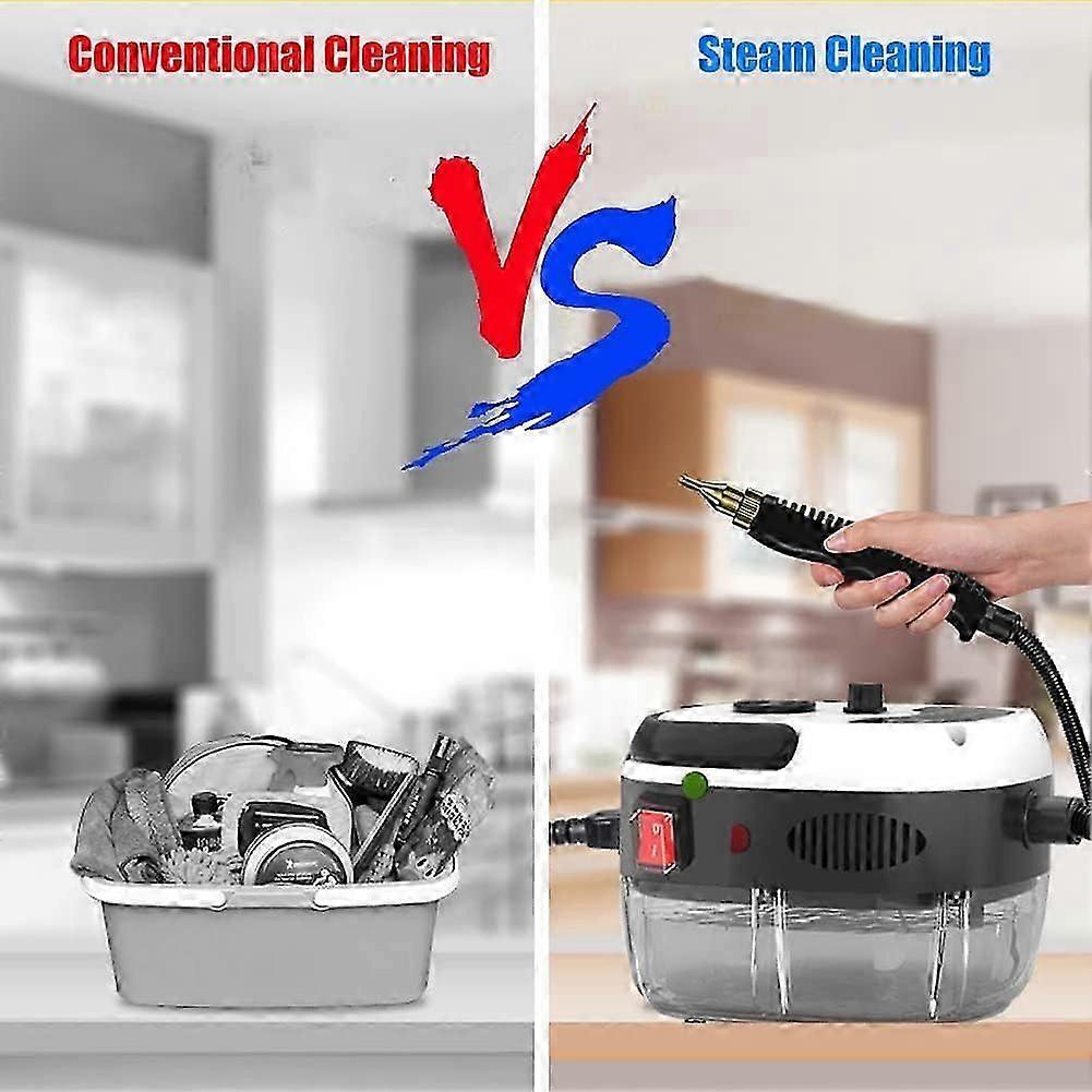 Handheld 2500W steam cleaner with interchangeable nozzle attachments