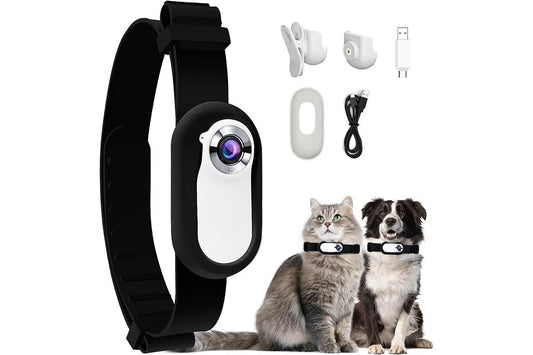 White dog tracker collar camera with clip and silicone protector sleeve