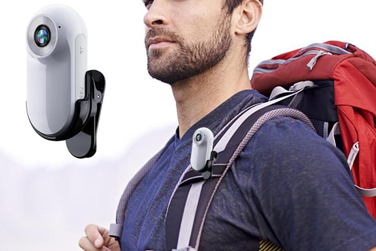 White dog tracker collar camera with clip and silicone protector sleeve