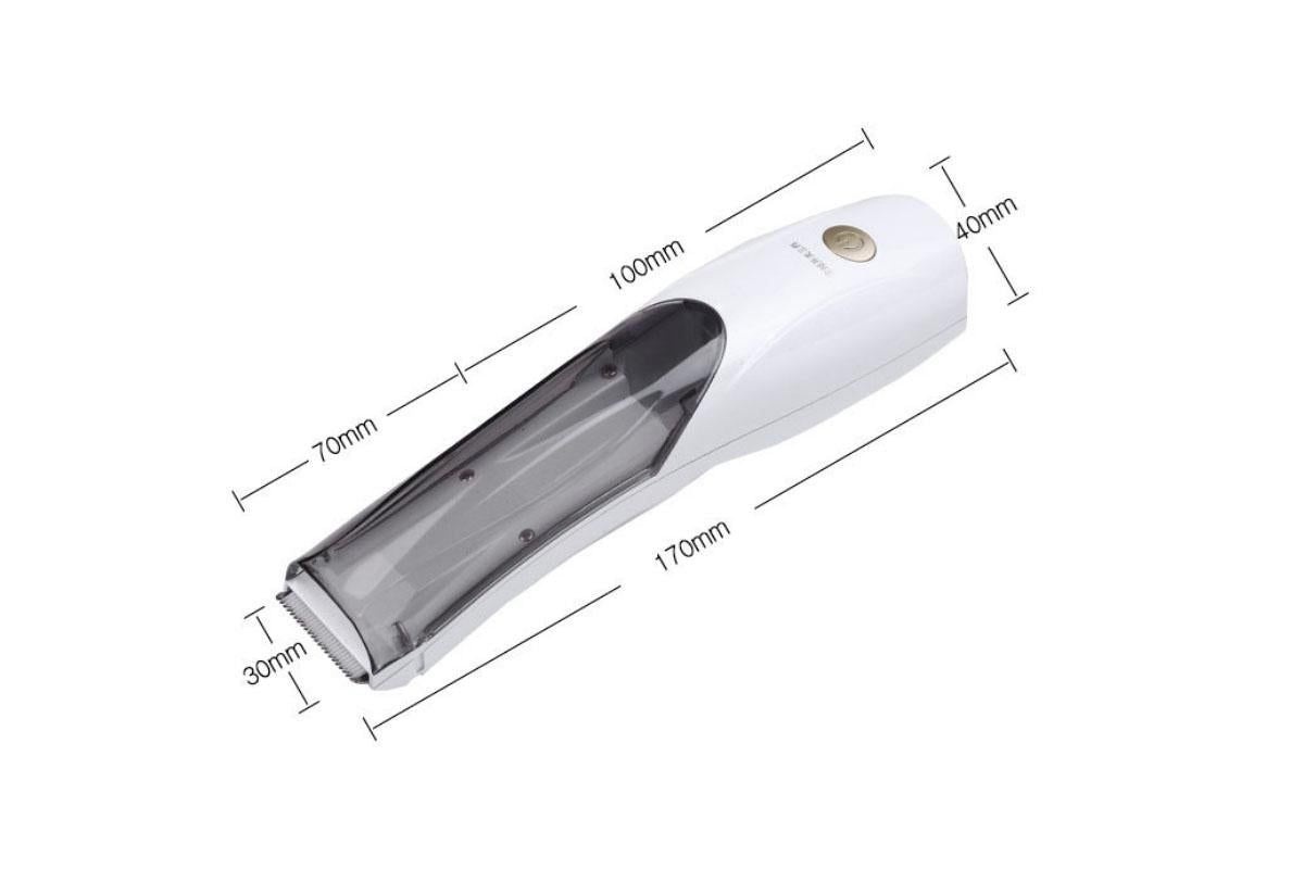 Black rechargeable pet hair clipper with built-in vacuum and detachable hair box