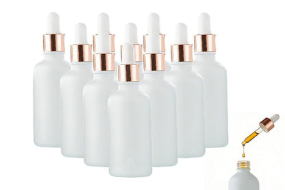 Pack of 10 matte white glass dropper bottles with rose gold caps
