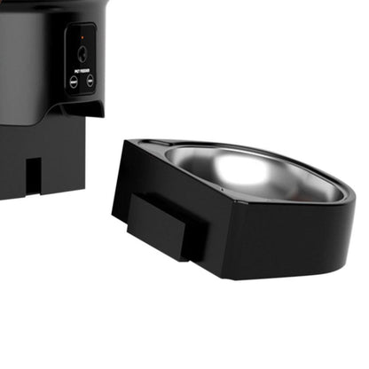Black automatic pet feeder with camera and display panel