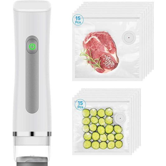 Handheld rechargeable vacuum sealer with USB cable and 30 reusable vacuum bags