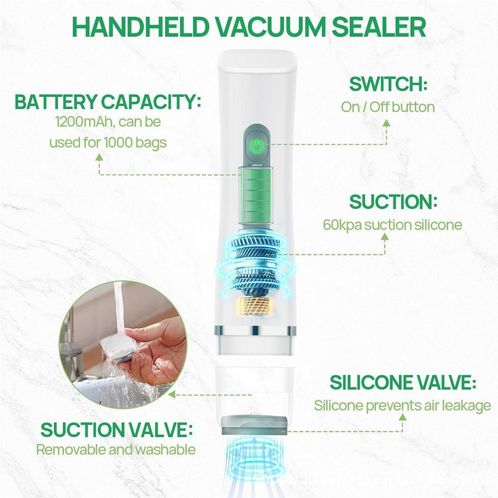 Handheld rechargeable vacuum sealer with USB cable and 30 reusable vacuum bags