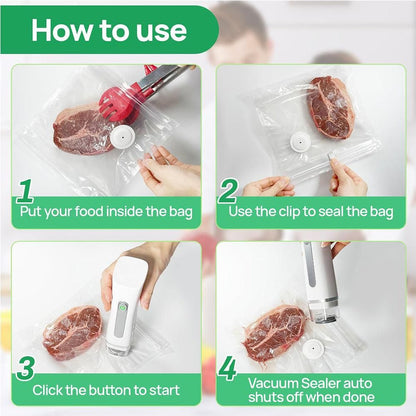 Handheld rechargeable vacuum sealer with USB cable and 30 reusable vacuum bags