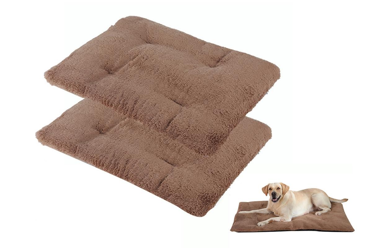Khaki self-heating pet blanket set with two rectangular pet bed pads