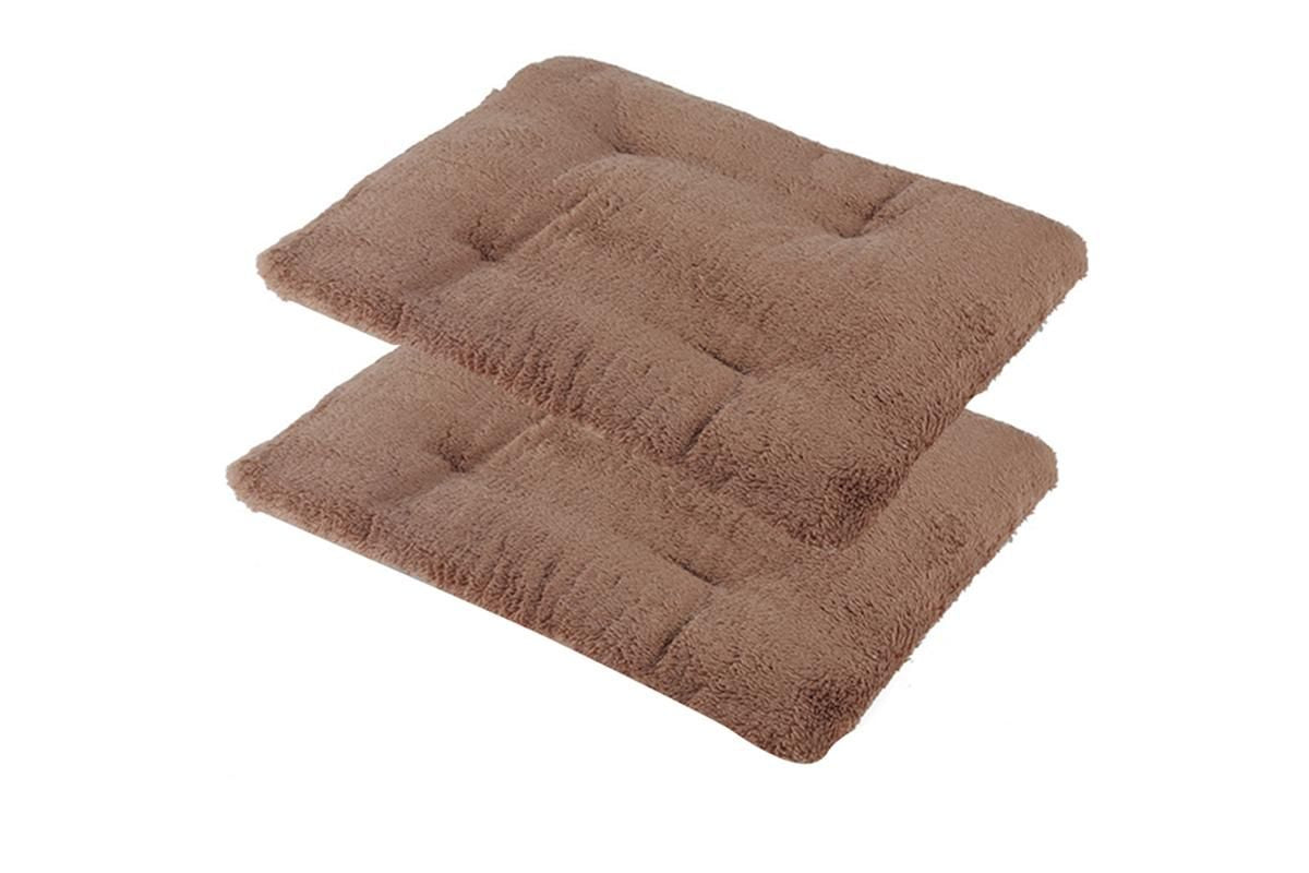 Khaki self-heating pet blanket set with two rectangular pet bed pads