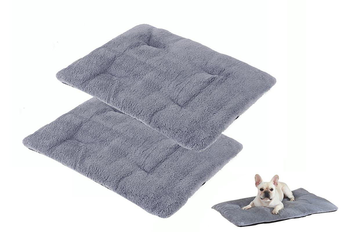 Khaki self-heating pet blanket set with two rectangular pet bed pads